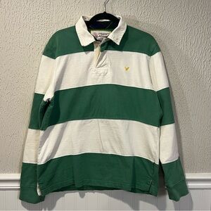American Eagle Outfitters Green and White Striped Rugby Shirt